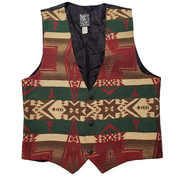 Attitudes Aztec Southwestern Mens Medium Vest Cotton/Acetate Lining Made USA - Picture 1 of 6